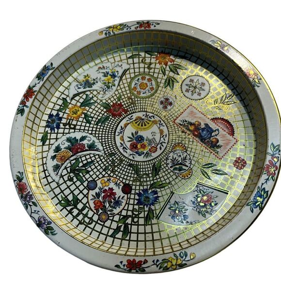 Vintage Daher Decorated Ware England tin round decorative round tray - Picture 2 of 12
